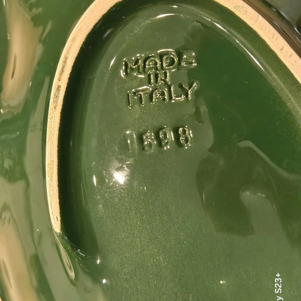 VINTAGE ITALIAN MAJOLICA VIETRI GREEN FOLIAGE CABBAGE LEAF SERVING DISH BOWL